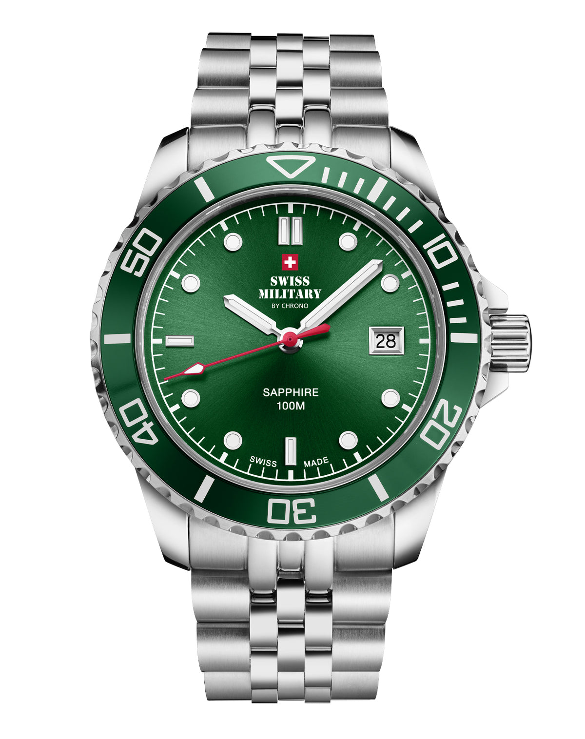 Swiss Military SM34109.03 Men's Sports Watch Green Steel with green sunray dial and rotating bezel