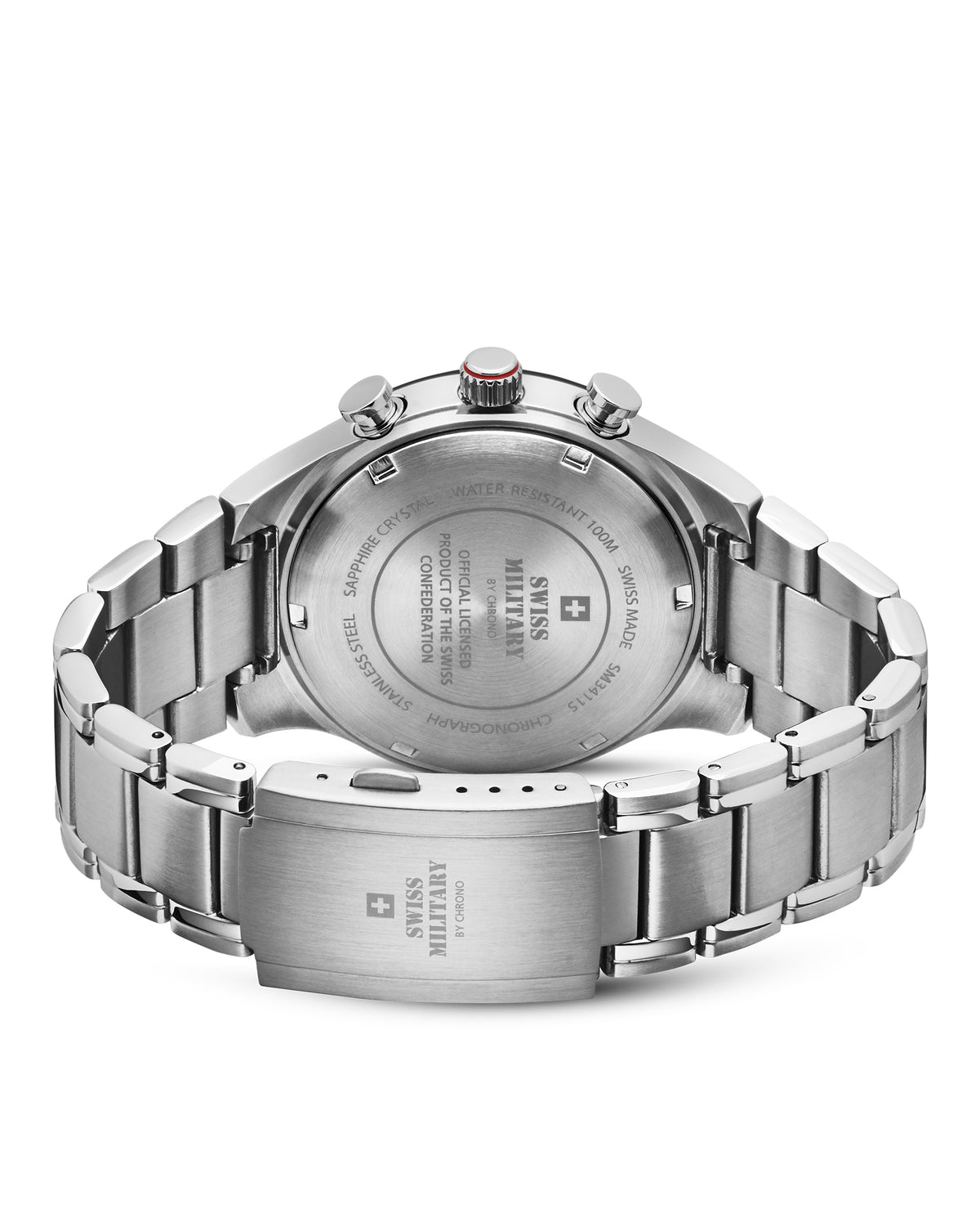 Swiss Military Speed Chronograph Watch caseback Swiss Made engraving