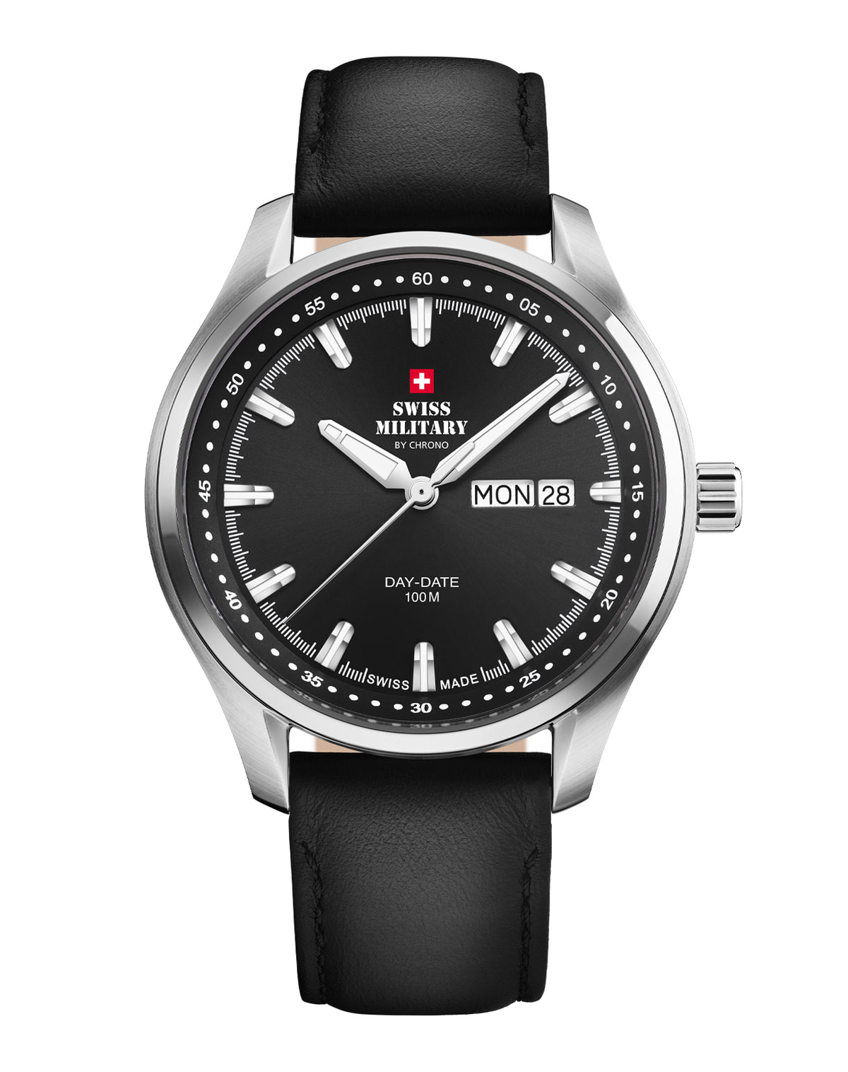 Reloj de caballero Swiss Military Classic esfera negra correa de piel frontal