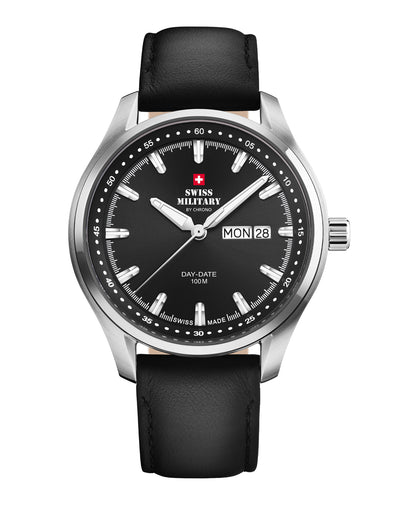 Reloj de caballero Swiss Military Classic esfera negra correa de piel frontal