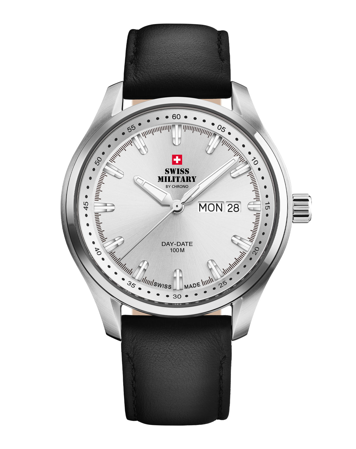 Reloj de caballero Swiss Military Classic esfera plateada correa de cuero frontal