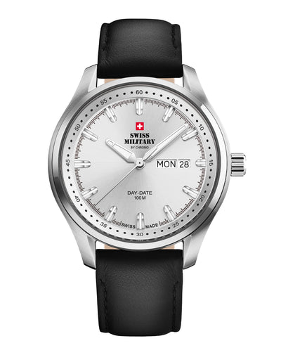 Reloj de caballero Swiss Military Classic esfera plateada correa de cuero frontal