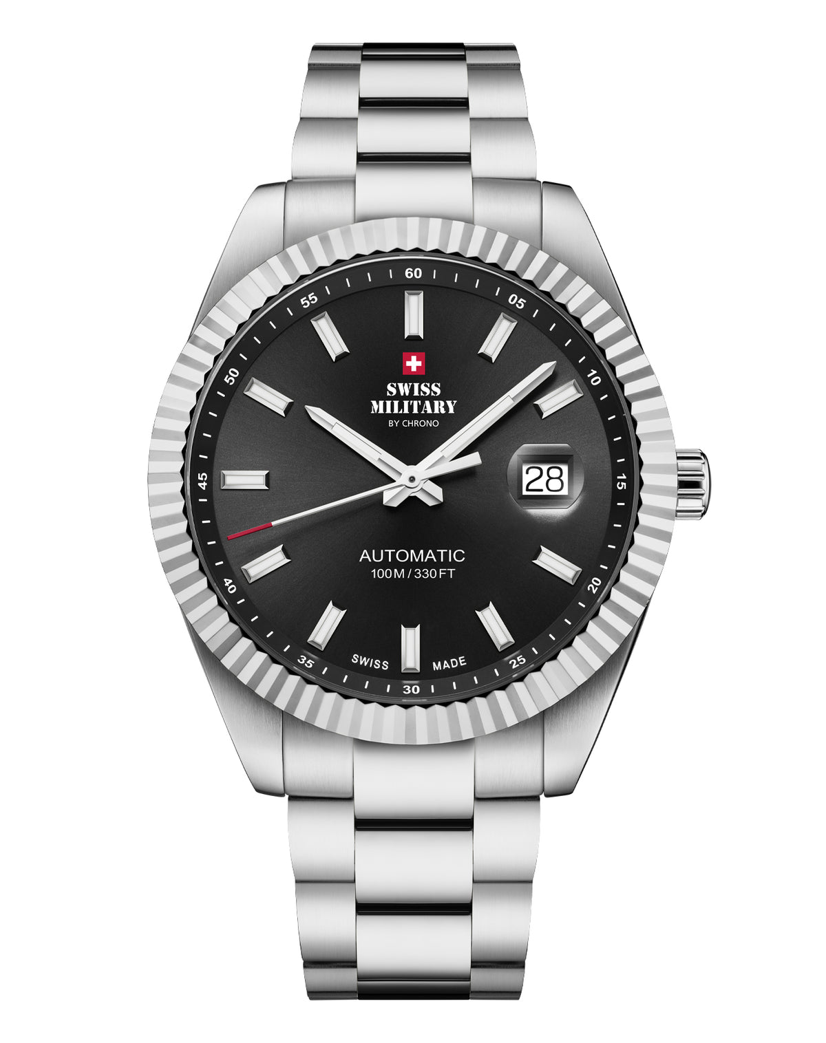 Classic Swiss automatic watch with black dial and fluted bezel – Swiss Military SMA34110.01