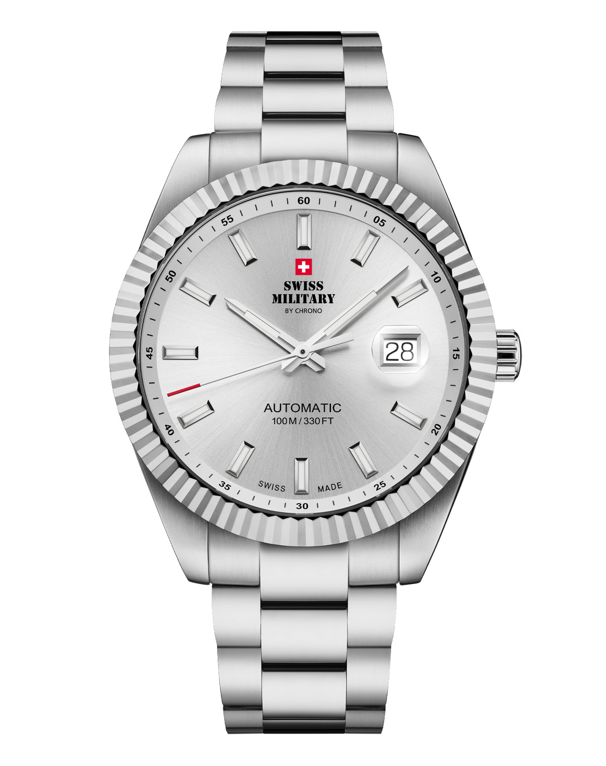 Classic Swiss automatic watch with silver dial and fluted bezel – Swiss Military SMA34110.02
