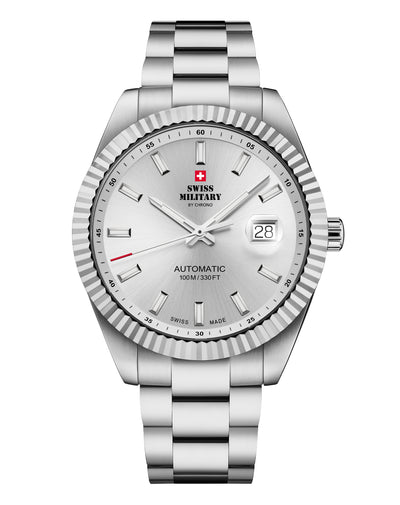 Classic Swiss automatic watch with silver dial and fluted bezel – Swiss Military SMA34110.02