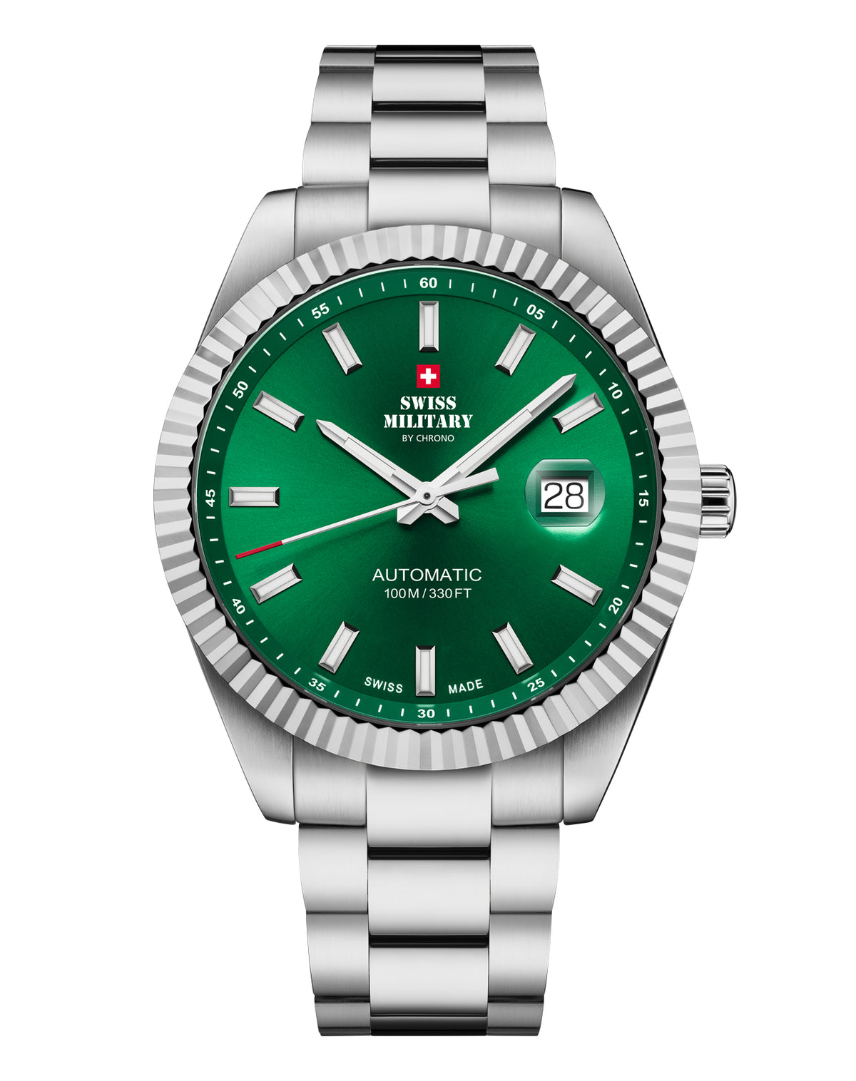 Classic Swiss automatic watch with green dial and fluted bezel – Swiss Military SMA34110.04