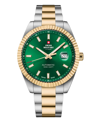 Swiss Military SMA34110.08 classic Swiss automatic watch with green dial and bi-color bracelet