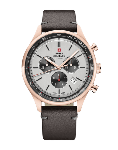 Swiss Military Swiss Men's Chronograph - Grey, Rosegold, Brown Leather | SM34081.09