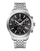 Swiss Military SM34107.01 Classic Chronograph Watch Black Steel with black sunray dial and stainless steel bracelet