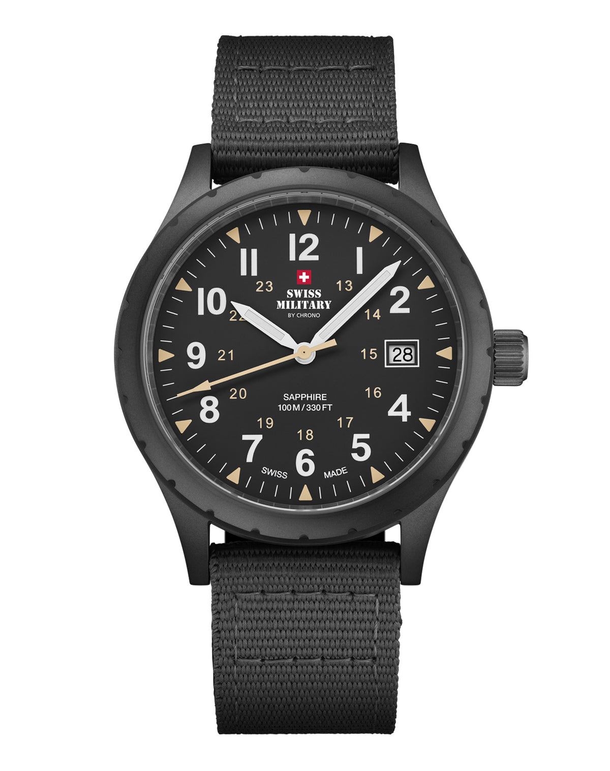 Swiss Military SM34108.06 Classic Army Style Watch with Matte Black Dial and Black PVD Case