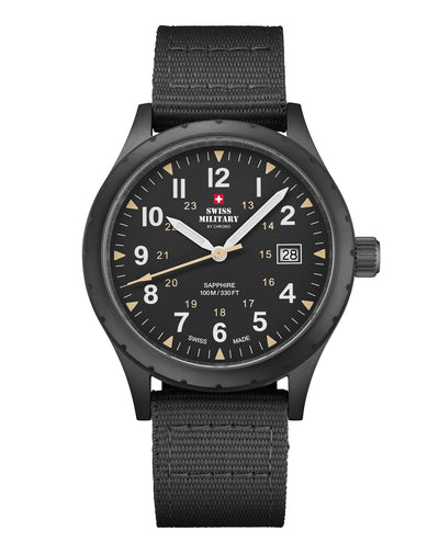 Swiss Military SM34108.06 Classic Army Style Watch with Matte Black Dial and Black PVD Case