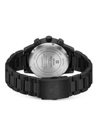 Back view Swiss Military Minimalist Chronograph Watch – engraved Swiss Military logo and official Swiss Confederation license on black steel case.