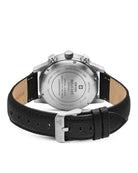 Back view Swiss Military Minimalist Chronograph Watch – engraved Swiss Military logo and official Swiss Confederation license mark on stainless steel case.