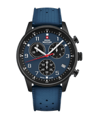 Reloj cronógrafo minimalista militar suizo con esfera azul y correa de caucho FKM - Cronógrafo de fabricación suiza para un estilo activo y cómodo.