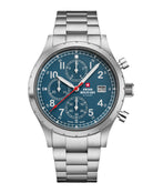 Swiss Military Field Chronograph Watch blue dial silver steel front view