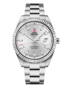 Classic Swiss automatic watch with silver dial and fluted bezel – Swiss Military SMA34110.02