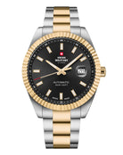 Classic Swiss automatic watch with black dial and bi-color steel bracelet