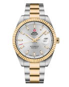 Swiss Military SMA34110.06 classic Swiss automatic watch with silver sunray dial and bi-color stainless steel and gold-tone bracelet