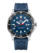 Reloj Solar Deportivo Swiss Military SMS34102.04 con dial azul, correa de caucho azul, caja de acero inoxidable de 43 mm y bisel de aluminio negro.