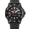 Swiss Military SMS34102.03 Swiss Solar Sports Watch with black dial, black PVD-coated case, and black rubber band