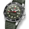 Angle view of the Swiss Military SMS34102.05 Solar Sports Watch with black bezel and green band.