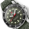 Close-up of the green Swiss Military SMS34102.05 Solar Sports Watch with a black aluminum bezel.