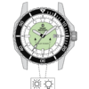 Diagrama de Tecnología de Energía Solar: muestra la ubicación de los paneles solares debajo del dial en los relojes Swiss Military.