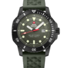 wiss Military SMS34102.06 Swiss Solar Sports Watch with green dial, black PVD-coated case, and green rubber band