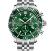 SM34103.04 Swiss Sports Chronograph Watch with green dial and bezel, featuring Swiss-made precision and 100M water resistance.