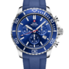 SM34103.08 Swiss Sports Chronograph Watch with blue dial, blue bezel, and blue rubber band, featuring Swiss-made movement and 100M water resistance.