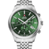 Swiss Military SM34107.04 Classic Chronograph Watch Green Steel with green sunray dial, stainless steel case, and bracelet