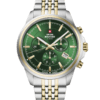 Swiss Military SM34107.08 Classic Chronograph Watch with a green sunray dial, bicolor stainless steel case, and bracelet featuring slim center links.