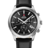 Swiss Military SM34107.10 Classic Chronograph Watch with a black sunray dial, stainless steel case, and smooth black leather strap.