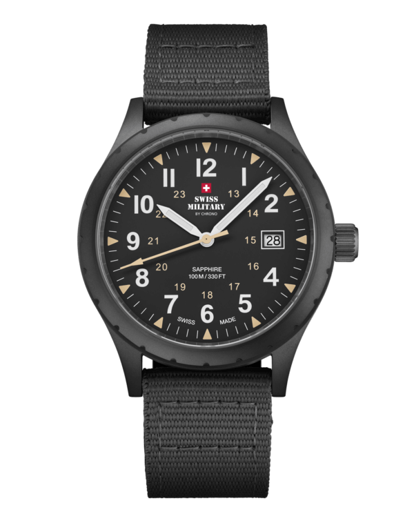 Swiss Military SM34108.06 Classic Army Style Watch with Matte Black Dial and Black PVD Case