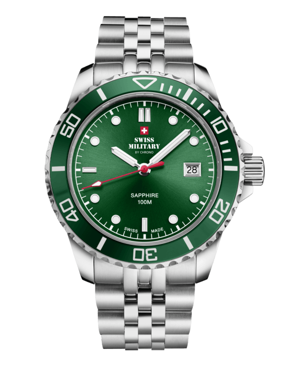 Swiss Military SM34109.03 Men's Sports Watch Green Steel with green sunray dial and rotating bezel