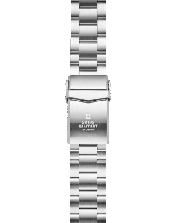 Silver stainless steel bracelet with diver extension and safety clasp, compatible with Swiss Military SMA34092 DIVER 1000