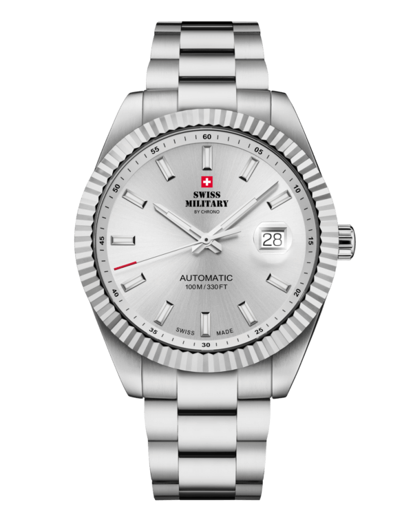 Classic Swiss automatic watch with silver dial and fluted bezel – Swiss Military SMA34110.02