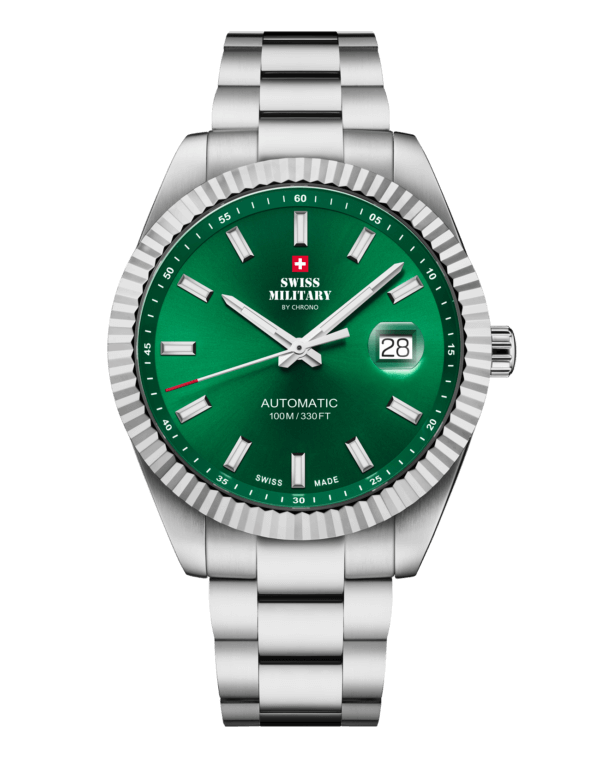 Classic Swiss automatic watch with green dial and fluted bezel – Swiss Military SMA34110.04