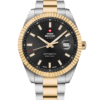 Classic Swiss automatic watch with black dial and bi-color steel bracelet
