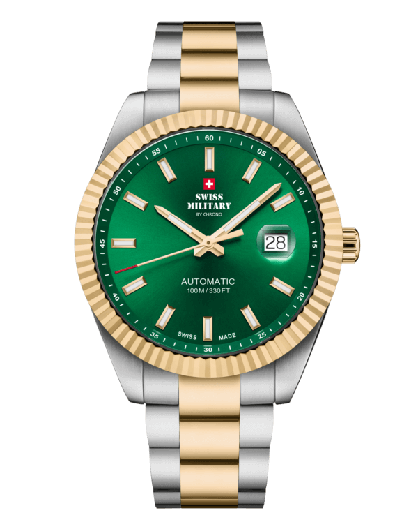 Swiss Military SMA34110.08 classic Swiss automatic watch with green dial and bi-color bracelet