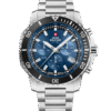 Front view of Swiss Military Solar Chronograph SMS34113.02 with blue dial and stainless steel bracelet.