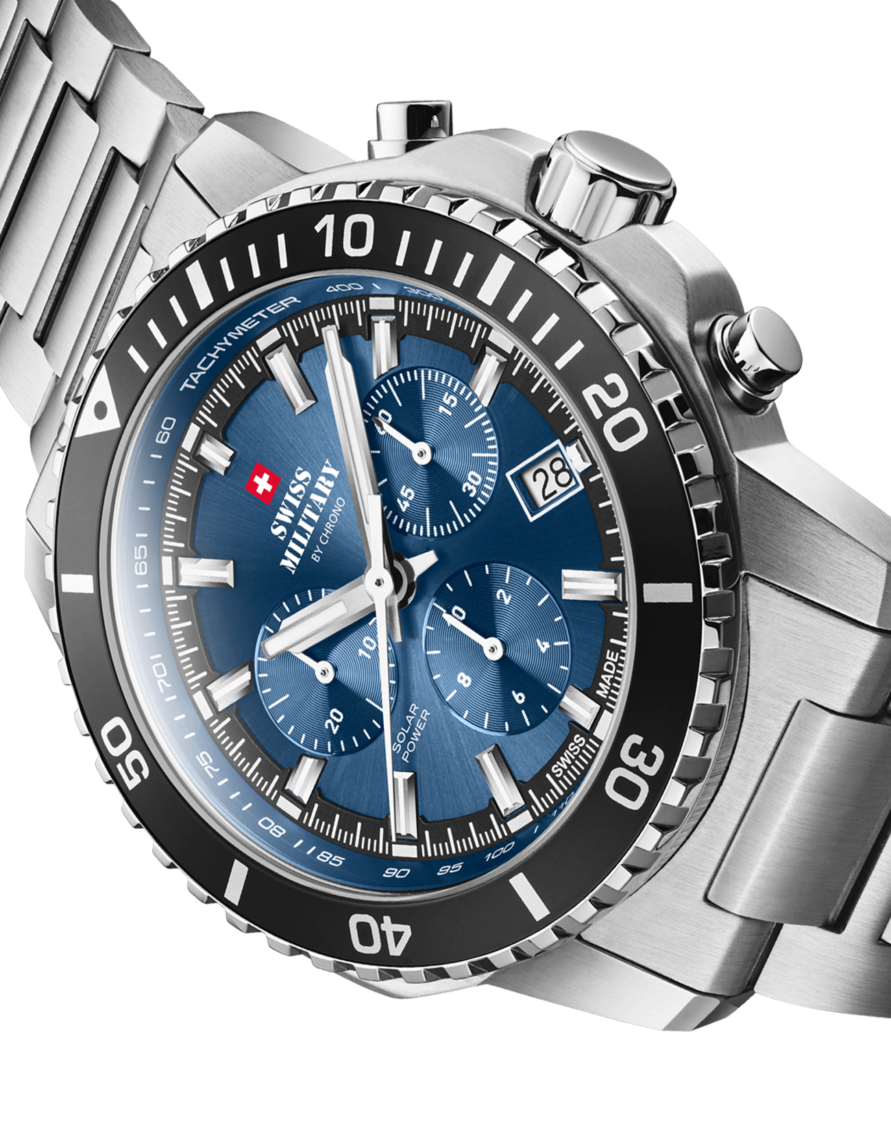 Swiss Military Solar Chronograph - Blue, Steel | SMS34113.02