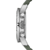 Profil latéral du chronographe Swiss Military pour homme SMS34113.04 montrant le boîtier en acier inoxydable et le bracelet en caoutchouc vert.