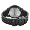 Caseback of Swiss Military Solar Watch SMS34113.05 with engraved stainless steel and black rubber strap.