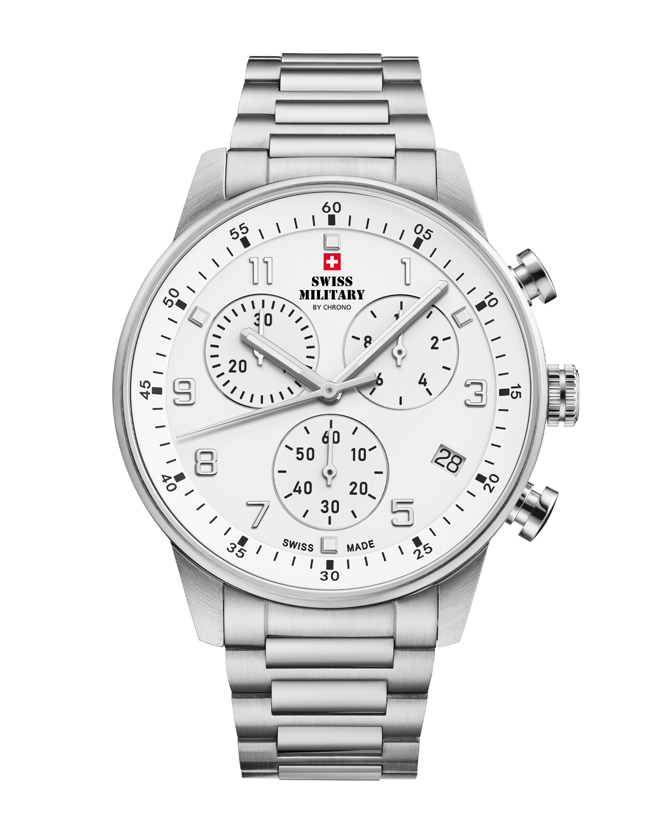 Swiss Military Minimalist Chronograph Watch - White, Steel