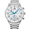Swiss Military Minimalist Chronograph Watch with white dial and blue hands – Swiss Made silver steel watch with stop‑function.