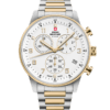 Swiss Military Minimalist Chronograph Watch with white dial and bicolor silver gold bracelet – Swiss Made two‑tone chronograph with stop‑function.