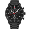 Swiss Military Minimalist Chronograph Watch with black dial and black steel bracelet – Swiss Made durable chronograph with stop‑function.
