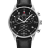 Swiss Military Minimalist Chronograph Watch with black dial and leather strap – Swiss Made chronograph for precision and everyday comfort.