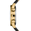 Side view Swiss Military Minimalist Chronograph Watch – gold case with black dial and black leather strap.